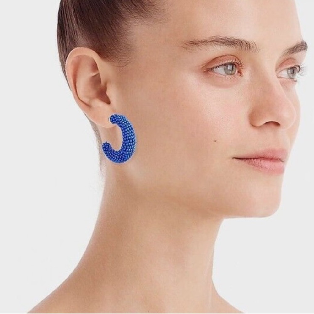J Crew Factory Blue Beaded Hoop Earrings